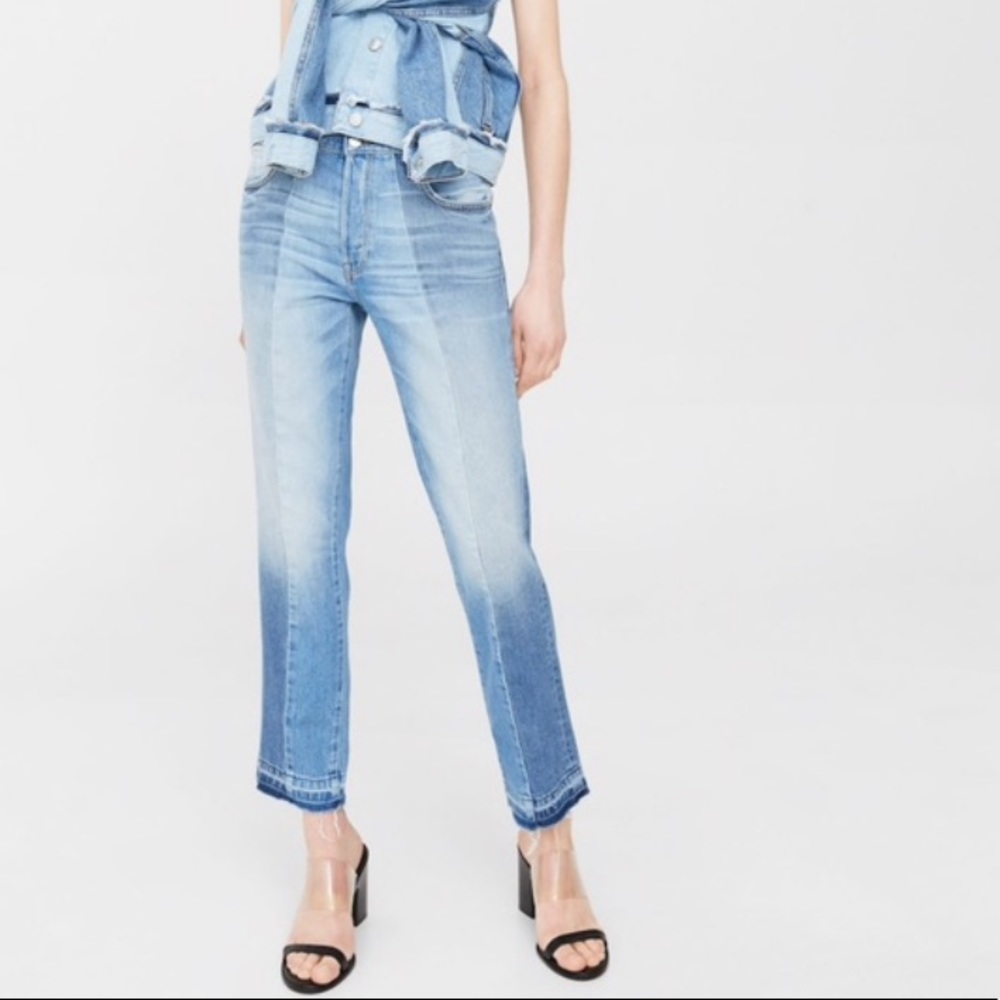 Mango Mixed Color Crop Blue Straight Fit Jeans New with tag W-868 Size 4